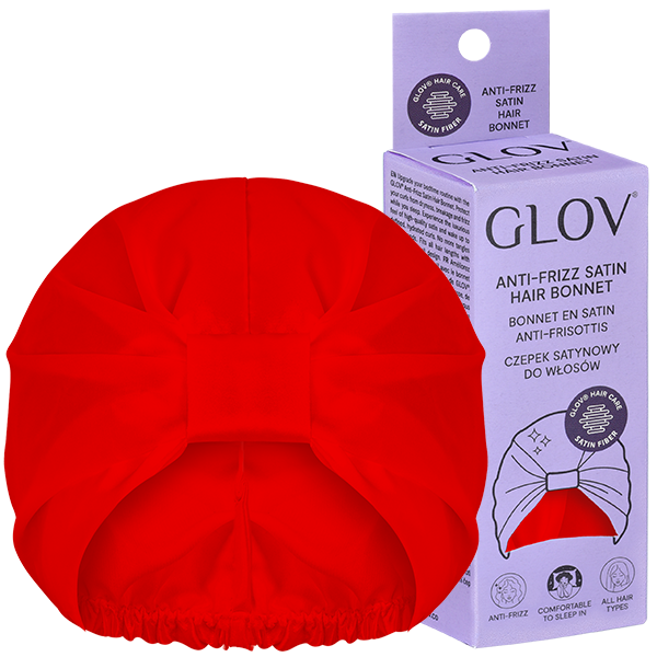 Satin cap protecting curly and styled hair from friction and frizz GLO