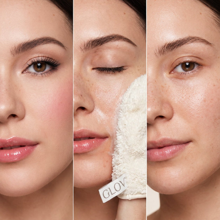R makeup removal and facial cleansing glove using only water GLOV® Iconic Mitt