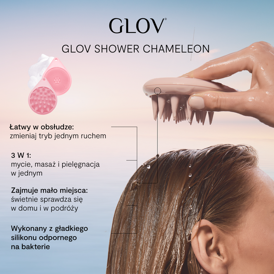 3w1 Silikonowa Myjka i Masażer do Ciała i Skóry głowy SHOWER CHAMELEON